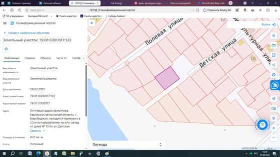 Земельный участок по адресу: ЕАО, г. Биробиджан, 23 м на юго-запад от д. 10 по ул. Детской