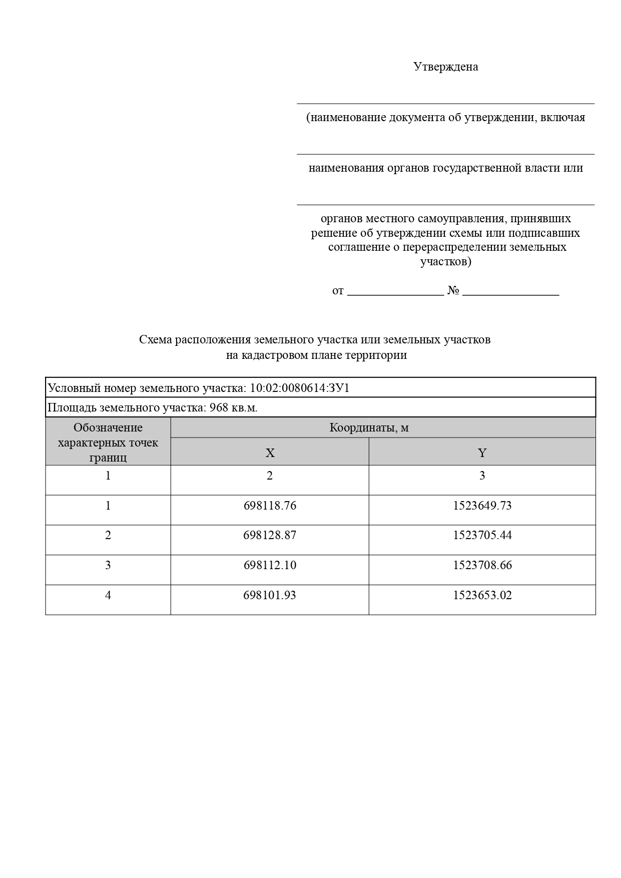 Земельный участок из земель населенных пунктов в кадастровом квартале 10:02:0080614. Площадь             968 кв. м.