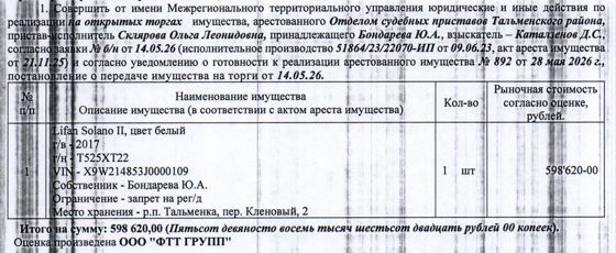 Лот№1 Легковой автомобиль Lifan Solano II, 2017 г.в., г/н Т525ХТ22, VIN X9W214853J0000109, цвет: белый. Начальная цена 508 827 руб. 00 коп. (Бондарева Ю.А., запрет на совершение регистрационных действий) (892) (повторные).