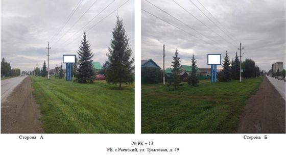 Право заключения договора на установку и эксплуатацию рекламных конструкций на земельном участке: Республика Башкортостан, Альшеевский район,с.Раевский,  ул. Трактовая,(напротив ж.дома № 49)