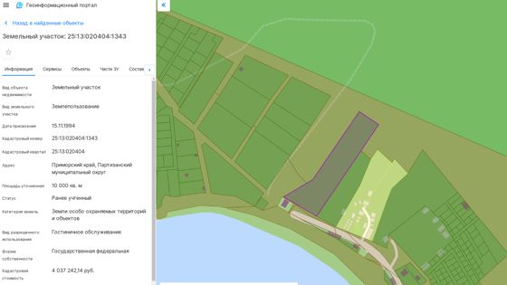 Земельный участок с кадастровым номером 25:13:020404:1343