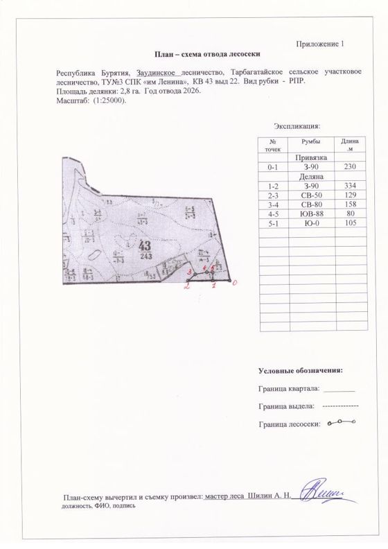 Право заключения договора купли-продажи лесных насаждений, расположенных на землях лесного фонда, для осуществления заготовки древесины в рамках реализации части 2 статьи 29.1 Лесного кодекса РФ,  Заудинское  лесничество, Тарбагатайское сельское участковое лесничество ТУ № 3  СПК «Ленина», квартал 43, выдел 22  площадь 2,8 га