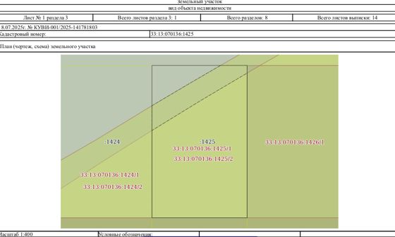 Земельный участок категории земель земли населенных пунктов, вид разрешенного использования - для индивидуального жилищного строительства, кадастровый номер 33:13:070136:1425, площадь 1000 кв.м., местоположение Владимирская обл., Петушинский р-н., МО Петушинское (сельское поселение), в 50 метрах восточнее д. Старое Аннино