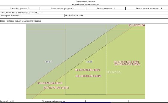 Земельный участок категории земель земли населенных пунктов, вид разрешенного использования - для индивидуального жилищного строительства, кадастровый номер 33:13:070136:1458, площадь 1000 кв.м., местоположение Владимирская обл., Петушинский р-н., МО Петушинское (сельское поселение), в 50 метрах восточнее д. Старое Аннино.
