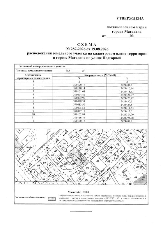Земельный участок в соответствии со схемой от 19.08.2026 № 287-2026