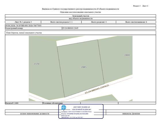 Аукцион на право заключения договора аренды сроком на 20 лет земельного участка с кадастровым номером 25:24:080101:2445, общей площадью 2207 кв м