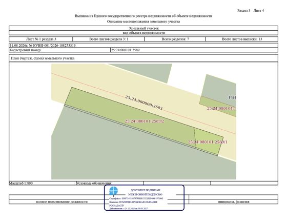 Продажа земельного участка с кадастровым номером 25:24:080101:2589, общей площадью 2000 кв. м
