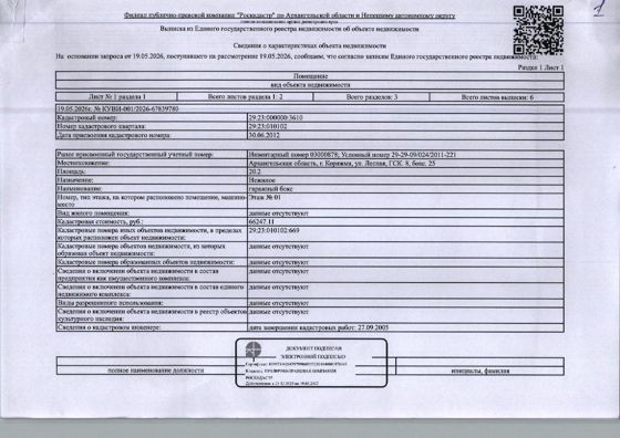 Нежилое помещение (гаражный бокс) общей площадью 20,2 кв. м, кадастровый номер: 29:23:000000:3610, адрес: Архангельская обл., г. Коряжма, ул. Лесная, ГСК № 8, бокс 25