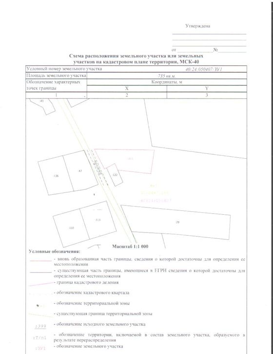 Земельный участок из земель населенных пунктов, расположенного в границах кадастрового квартала 40:24:050407, площадью 735 кв.м., для ведения личного подсобного хозяйства, местоположение которого:249910, Российская Федерация, Калужская область, Юхновский муниципальный округ,  Олоньи Горы д., Слободская ул.