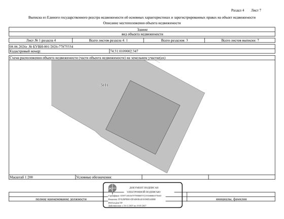 Жилое здание (жилой дом), площадью 183,4 м2, кадастровый номер: 74:31:0109002:347, земельный участок площадью 686 м2, кадастровый номер: 74:31:0109002:5, г. Коркино, ул. Восточная, д. 20, рег. № 74-19268;