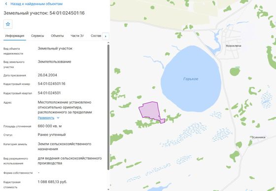 Земельный участок с кадастровым номером 54:01:024501:16