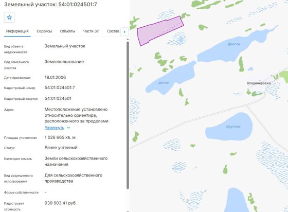 Земельный участок с кадастровым номером 54:01:024501:7