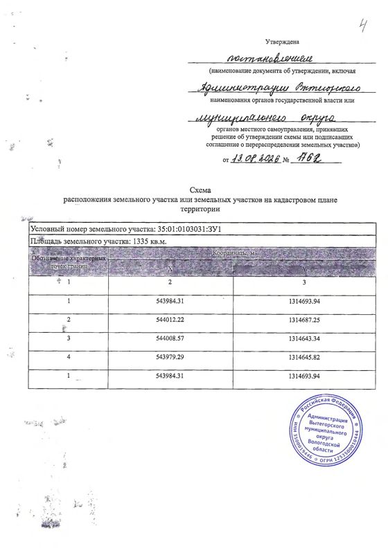 Предоставление земельного участка в аренду, из земель населенных пунктов, вид разрешенного использования – для ведения личного подсобного хозяйства (приусадебный земельный участок), местоположение: Российская Федерация, Вологодская область, Вытегорский муниципальный округ, деревня Ялосарь, площадью – 1335 кв.м.