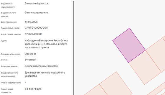 Земельный участок с кадастровым номером 07:07:2400000:2011
