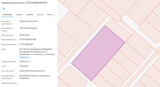 Земельный участок с кадастровым номером 07:07:3800000:651