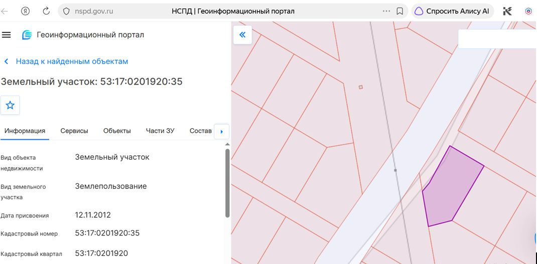 Земельный участок с кадастровым номером 53:17:0201920:35
