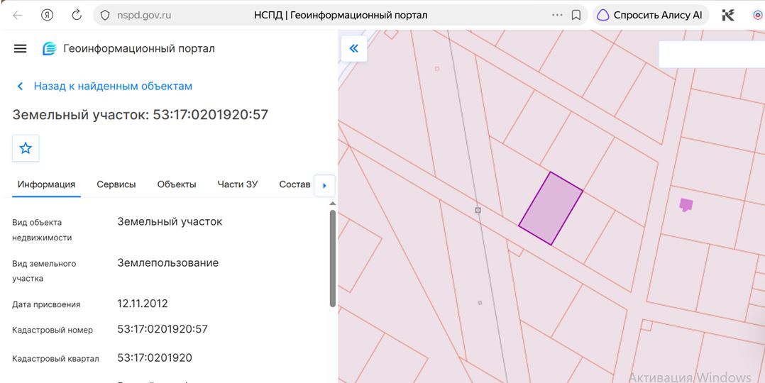 Земельный участок с кадастровым номером 53:17:0201920:57