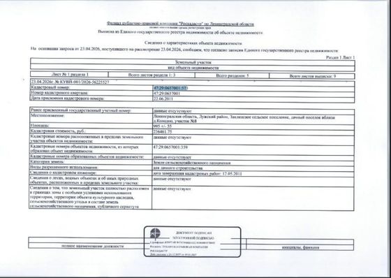 Земельный участок общей пл. 995 ,кадастровый номер№ 47:29:0657001:573(Земли сельскохозяйственного назначения для дачного строительства),расположенный по адресу: Ленинградская область, Лужский район,Заклинское сельское поселение, дачный поселок вблизи д.Колодно, участок №8