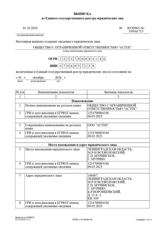 Доля в ООО «Астек»