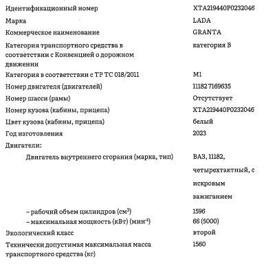 LADA Granta, 2023