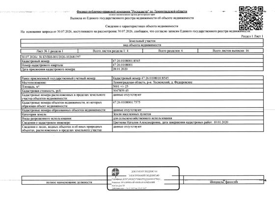 Земельный участок 50 сот., промназначение, д. Федоровское, Ленинградская обл.