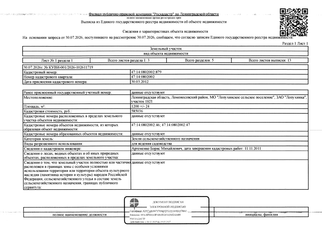 Земельный участок 12 сот., промназначение, Ленинградская обл.