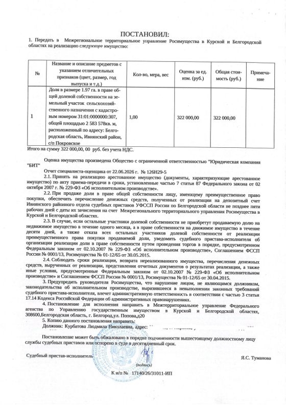 Земельный участок 258,4 га, сельхозназначение, Белгородская обл.