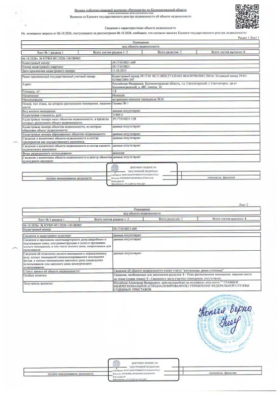 Нежилое помещение 1,8 м², Калининградская обл.