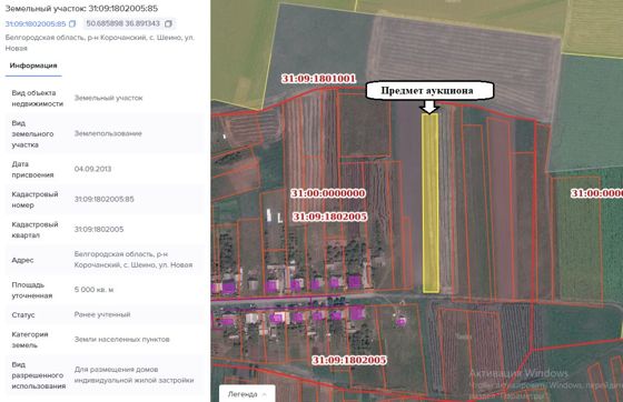 Аренда земельного участка 50 сот., ИЖС, с. Шеино, Белгородская обл.